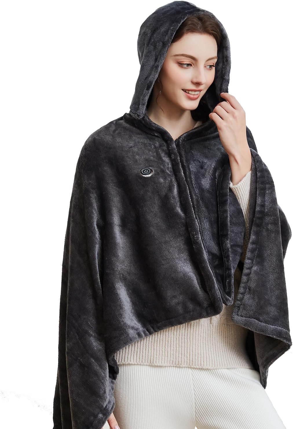 Wearable USB Heated Blanket Shawl Hooded, Portable, 3 Gears 7 Heating Zones Cordless Zip Throw for Women, Outdoor, Office, Camping