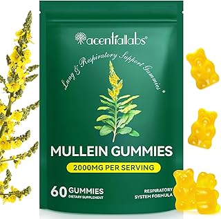 Mullein Gummies for Lungs & Sinus Relief, 2000mg Mullein Leaf Extract, Natural Lung Cleanse Supplement for Smokers, Supports Respiratory, Immune & Mucus Relief – 60 Chewable Gummies