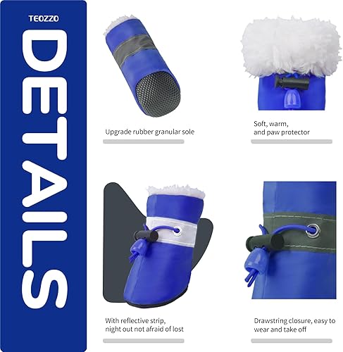 Miniatura 5 de Botas de nieve para perro, botas de nieve para perros de invierno, botas y protector de patas, botines cálidos para perros con tira reflectante,