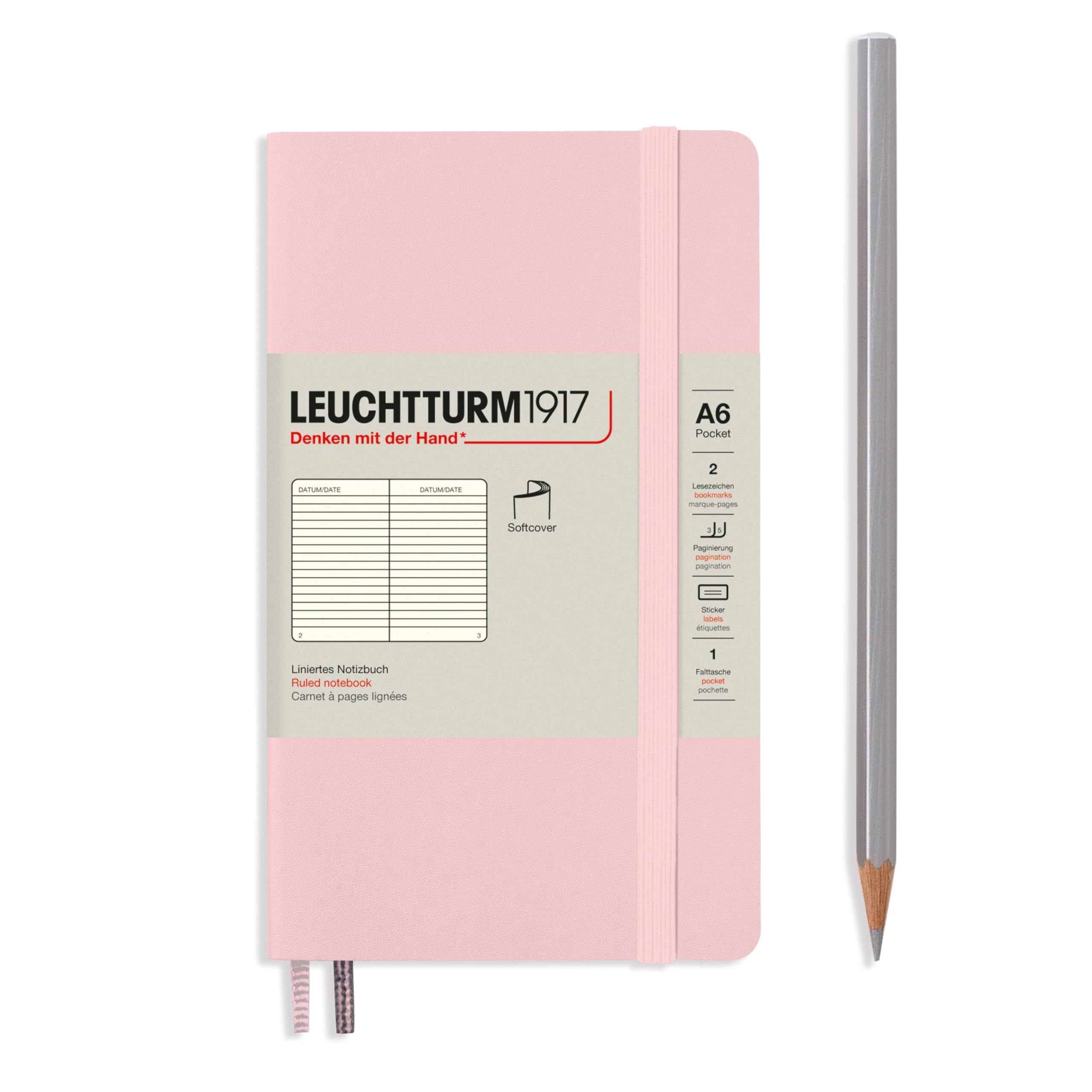 LEUCHTTURM1917 Notebook A6, Hardcover, 187 Numbered Pages, Powder, Lined