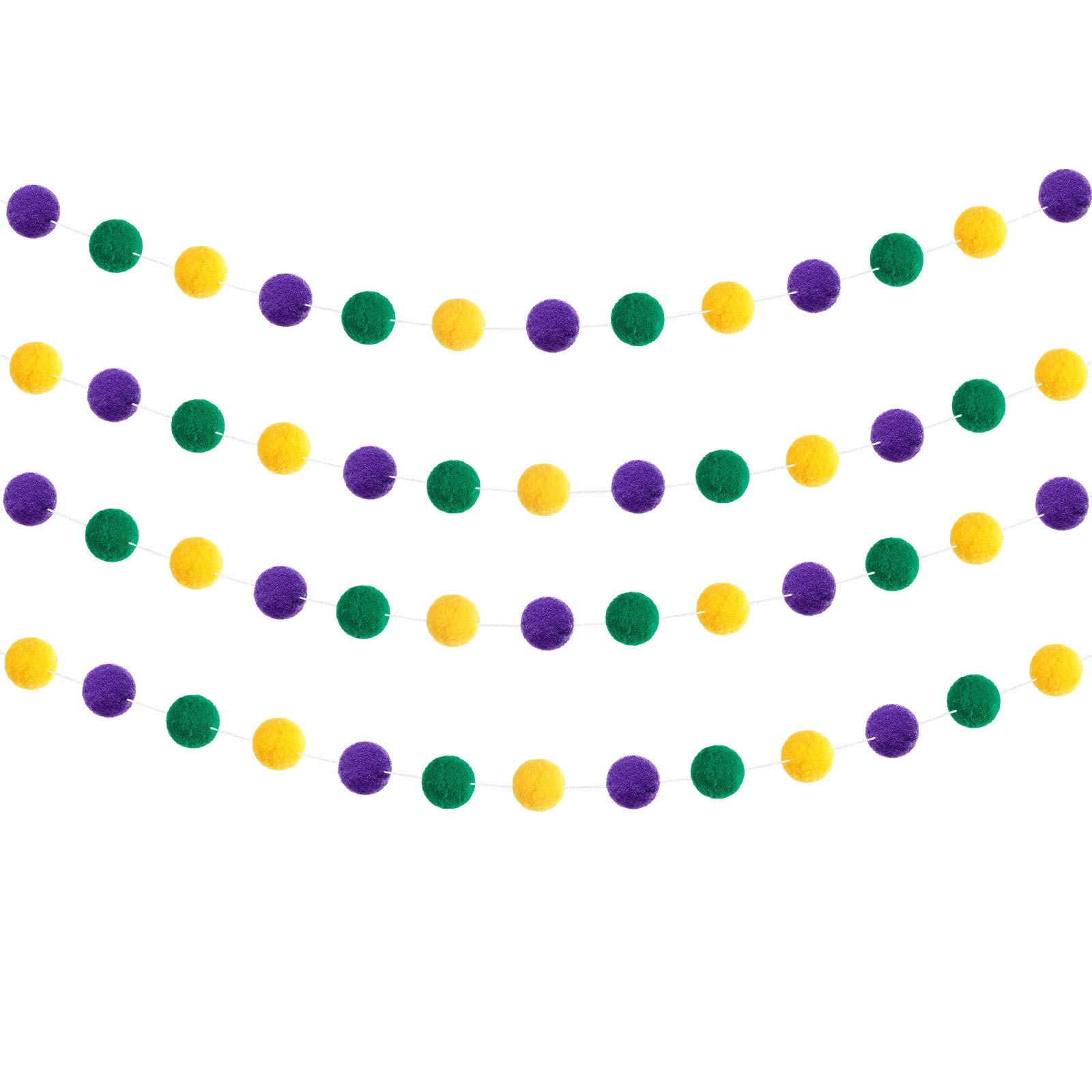 WILLBOND 4 Pieces 39.4 Feet Colorful Pom Pom Garland 128 Pcs Rainbow Pompom Balls Hanging Bunting Ornament for Office Home Hanging Gay Pride Day Party