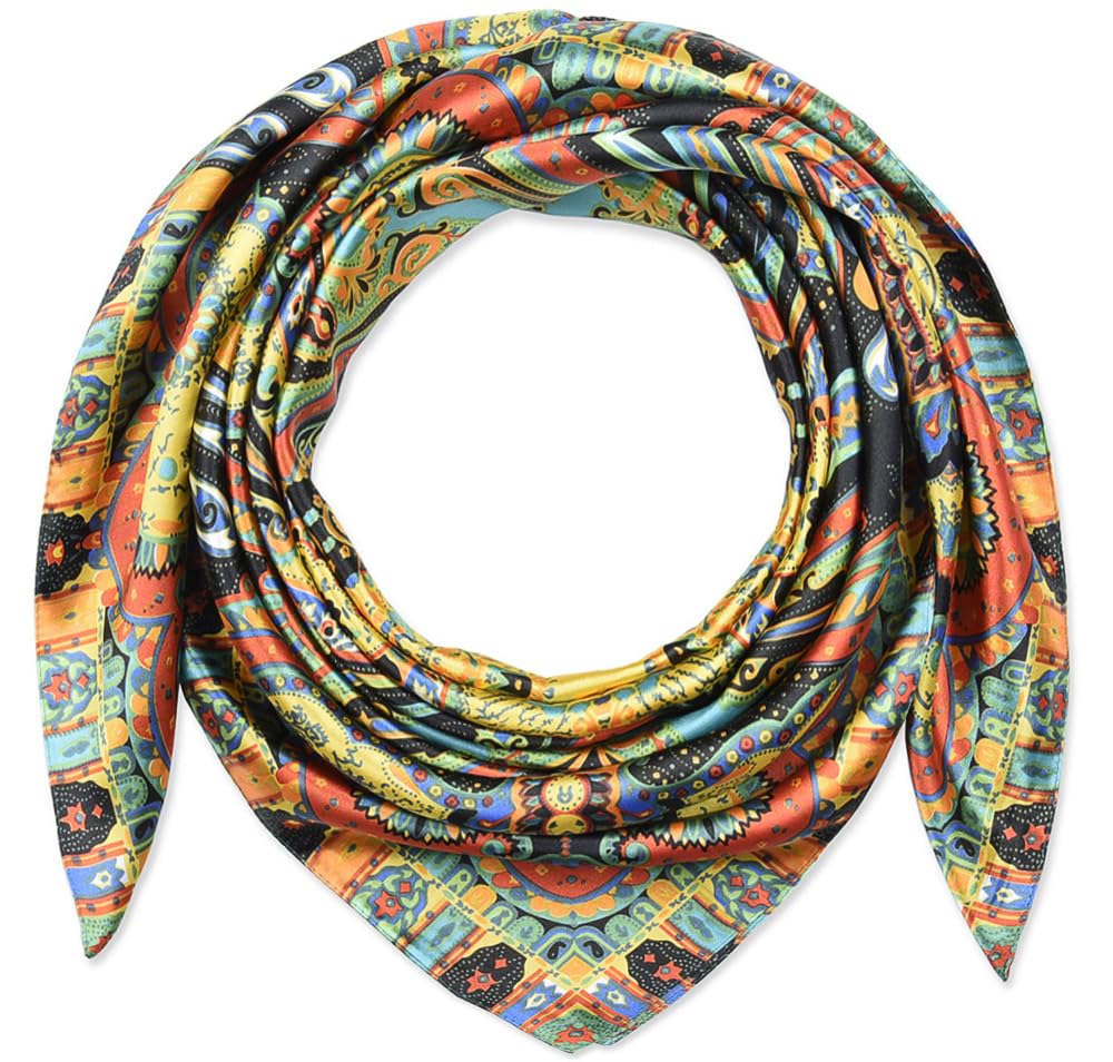 Corciova Women's 59 Golden 35 Large Satin Square Silk Like Hair Scarf Wrap Headscarf Golden Totems Curly Headband Tie Fashion Bandana