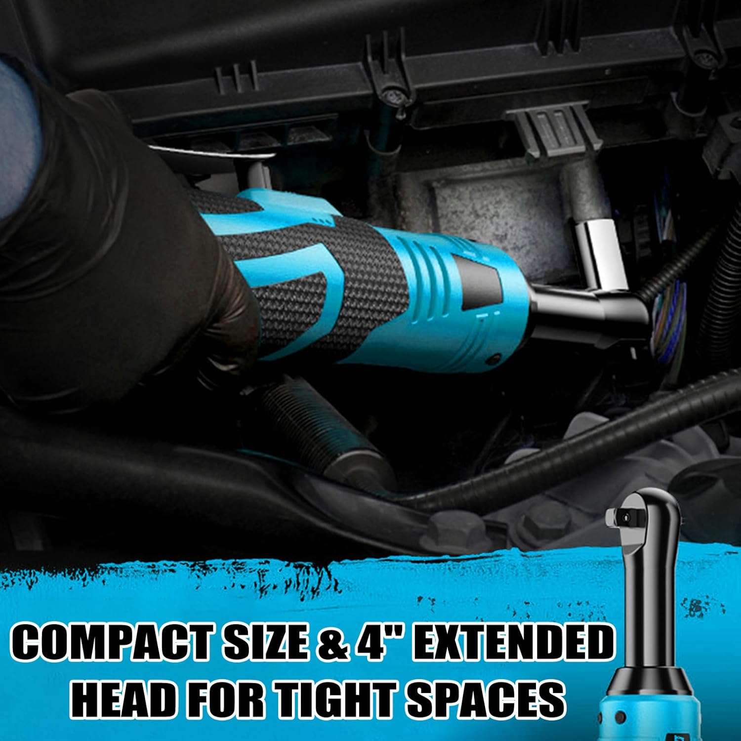 iMeshbean Extended Cordless Ratchet Wrench Kit, 18V 59 ft-lbs (80 N.m) 550 RPM 3/8" Power Ratchet Wrench, 2pcs Lithium-Ion Batteries and 7pcs Sockets and Charger, Variable Speed Trigger (Blue)