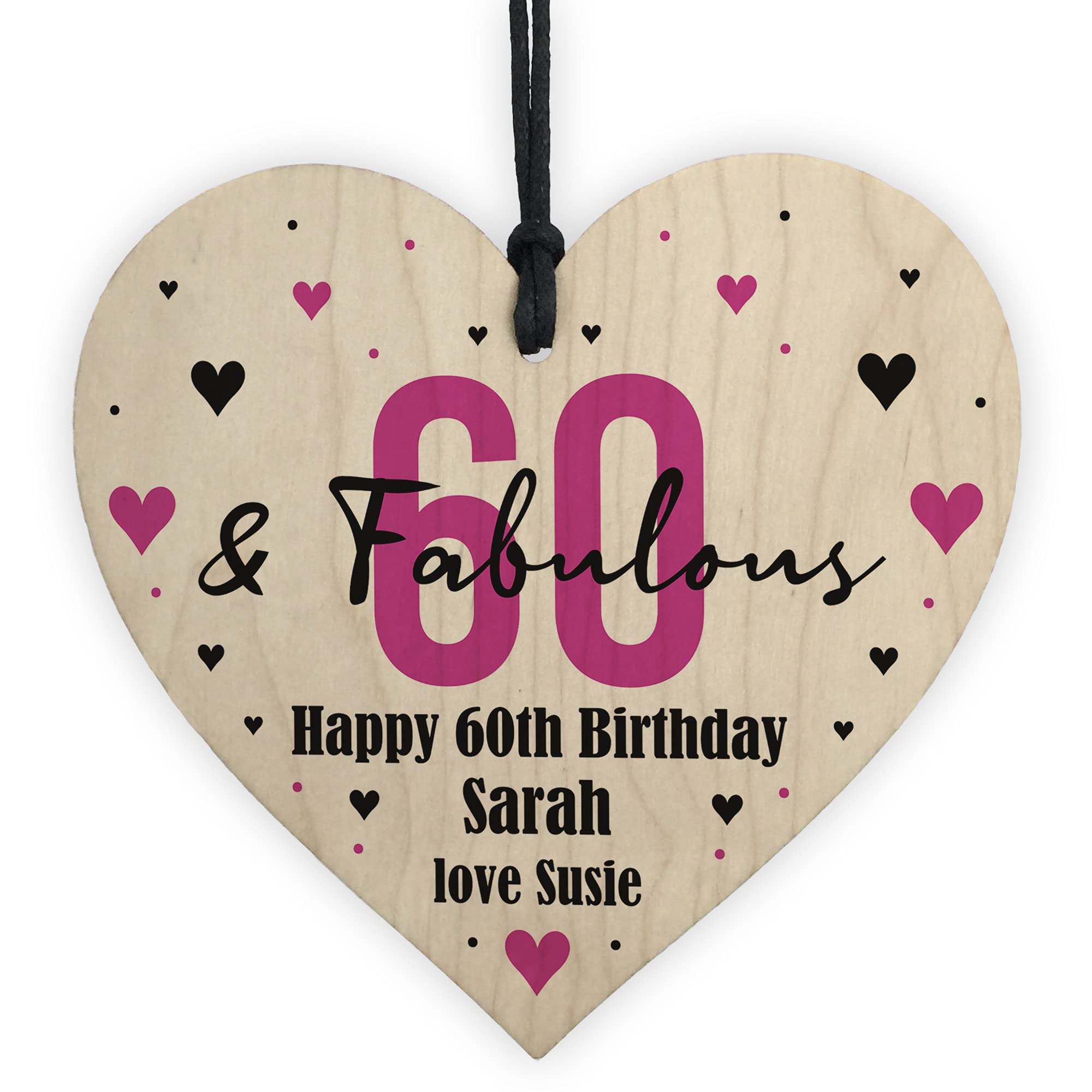 Red Ocean Women's 60 And Fabulous Gift Wood Heart Personalised 60Th Birthday Gift For Mum Nan Gift