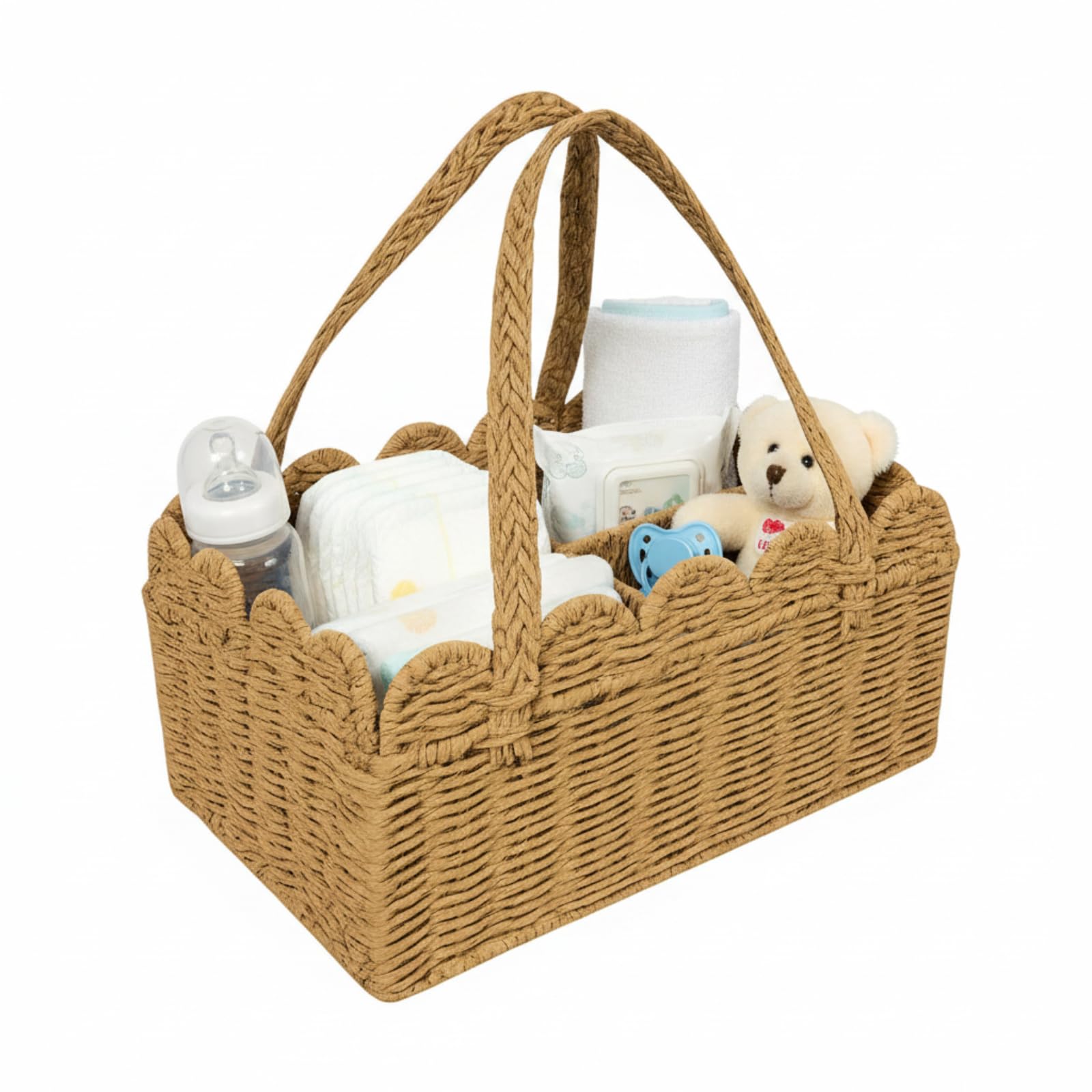 Raoletin Portable Diaper Nappy Caddy Foldable Organiser, Baby Caddy with Removable Divider and Handle, Neutral Boho Baby Nappy Caddies Newborn Essentials for Nursery, Car and Living Room