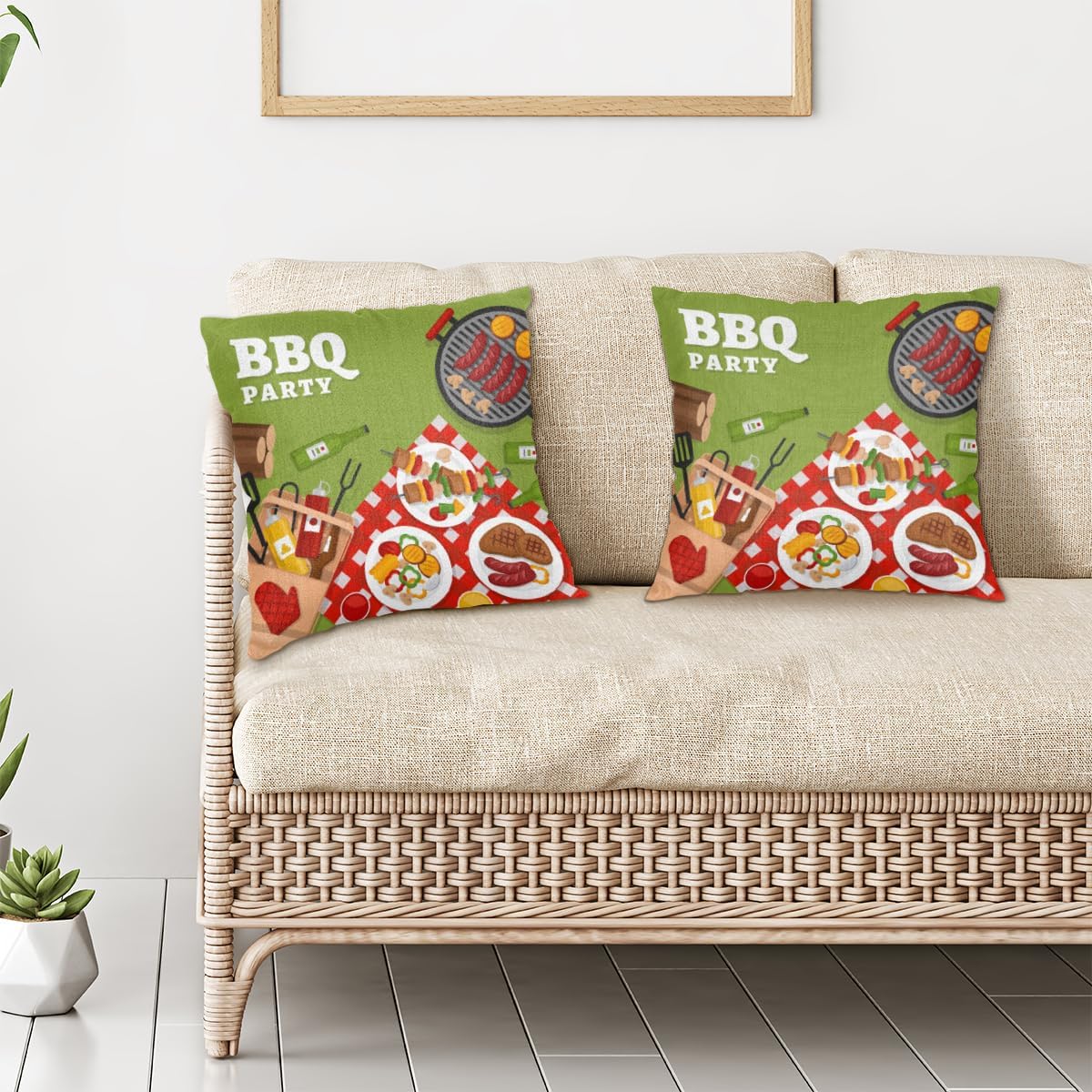 BBQ Party Themes Throw Pillow Covers Set of 2 18x18 Inch Decorative Square Cushion Case Modern Farmhouse Pillowcase for Couch Sofa Bed Car Living Room Home Decor