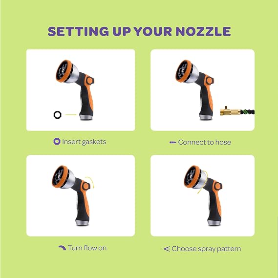 Hose Nozzle [Orange] Heavy Duty Hose Sprayer With 10 Adjustable Watering Patterns. Thumb Control Design, Comfortable Ergonomic Grip, Garden Hose Nozzle for Watering Plants & Lawns/Fun showers/Cleaning