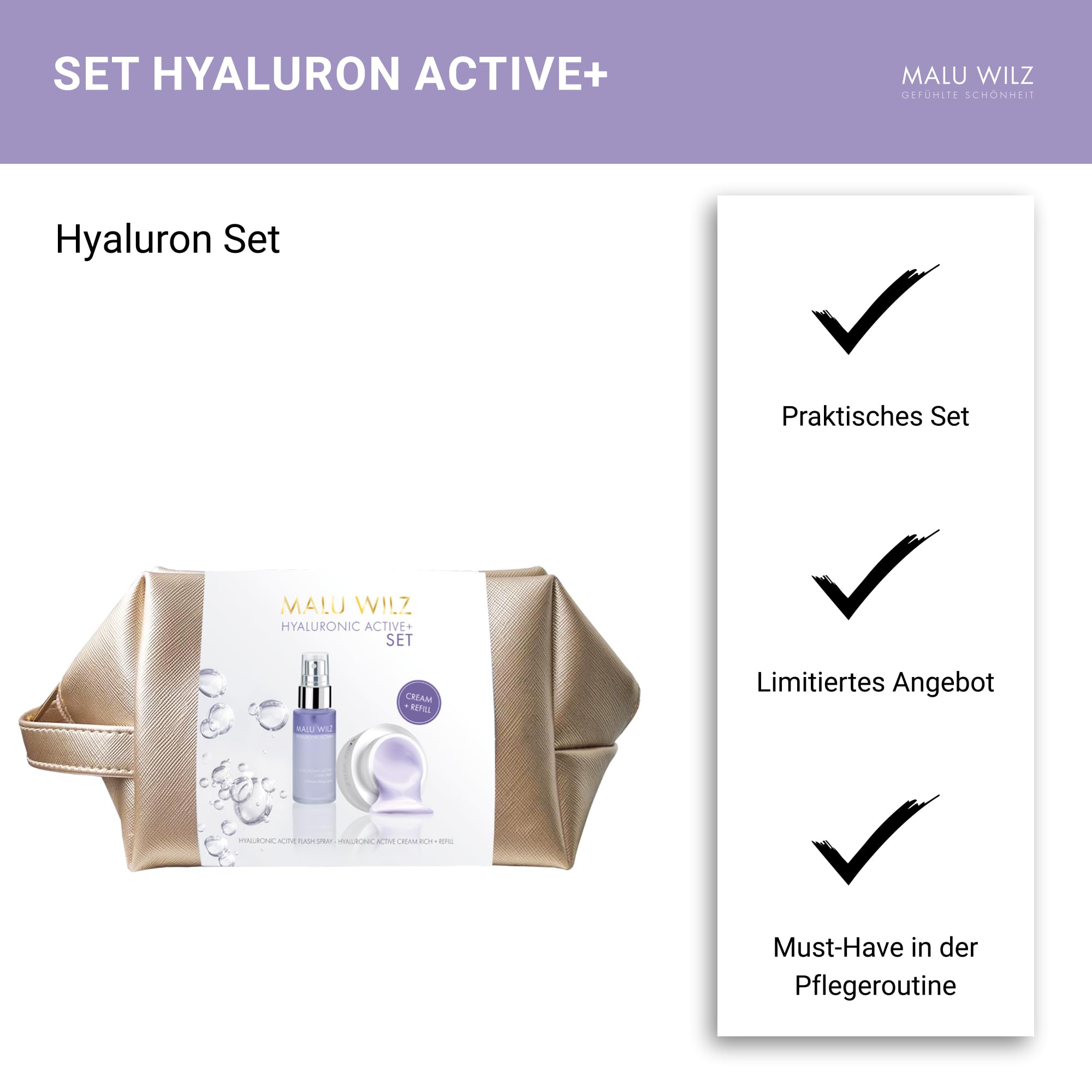 Malu Wilz Hyaluronic Active+ Pflegeset - Beauty Set mit Hyaluronic Active+ Cream Rich, Hyaluronic Active+ Cream Rich Refill und Hyaluronic Active+ Flash Spray