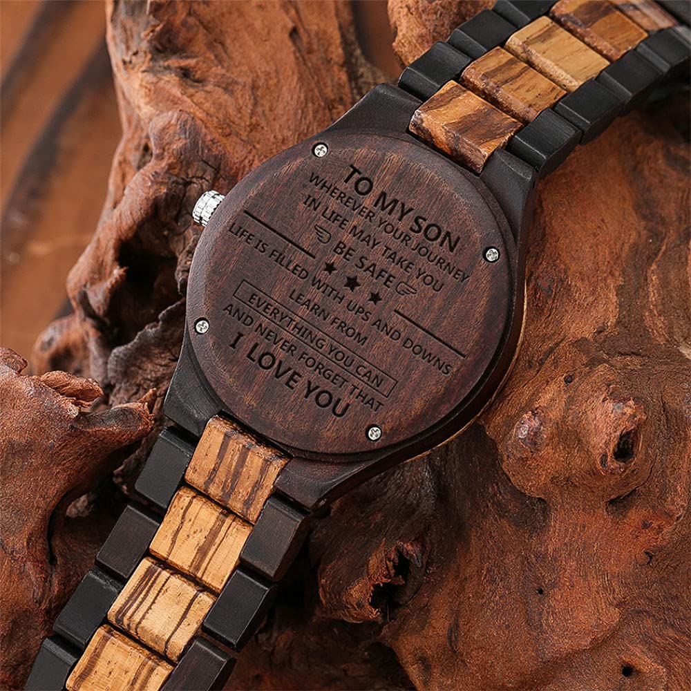 CAIDAI&YL Reloj de Pulsera de Cuarzo con Reloj de Madera Grabado Personalizado Relojes de Madera Natural, con Caja de Reloj