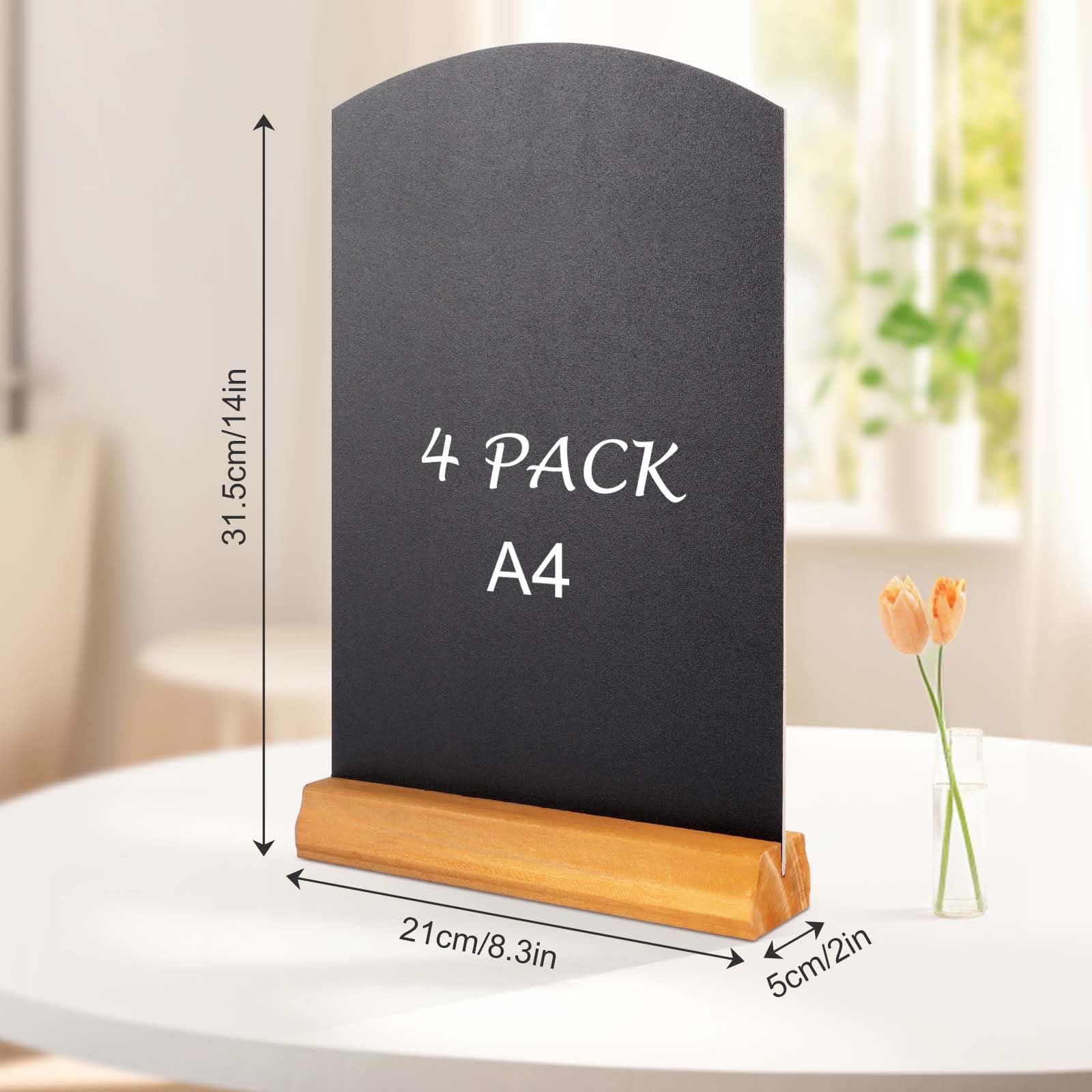 AHAQU 4PCS A4 Chalkboard, 11.8 x 8.6 Inch Tabletop Blackboard with Stand, Menu Chalk Board Sign for Wedding Bar, Restaurant, Party - Image 2