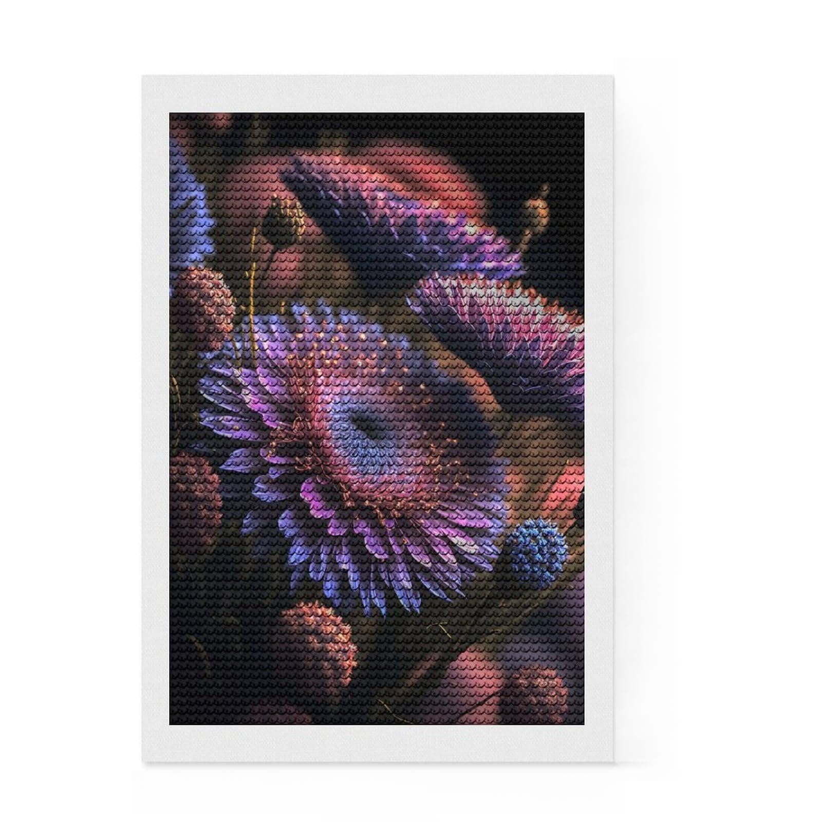 Junmoney Flower 6 DIY Diamond Art Canvas Kit 8"x12", Sparkling Round Gems, Adhesive Canvas, Office Decor, Holiday Gift Idea