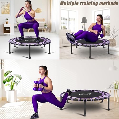 Miniatura 6 de Newan Mini trampolín silencioso de 40 a 48 pulgadas, trampolín de fitness, rebote, entrenamiento cardiovascular para adultos, límite máximo de 330