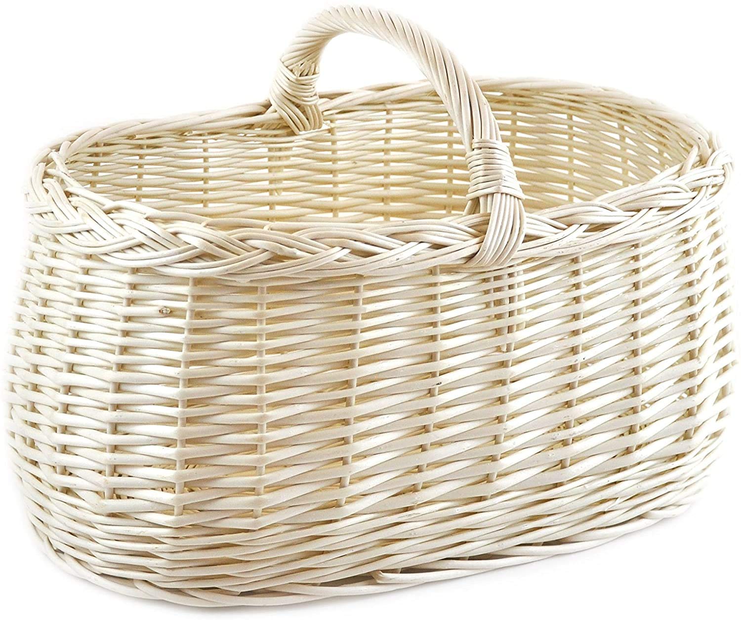 Cesto In Vimini Intrecciato K1-004-SB, Marrone Con Inserto Tessuto A Quadretti, 43x28x22 Cm, Fatto A Mano
