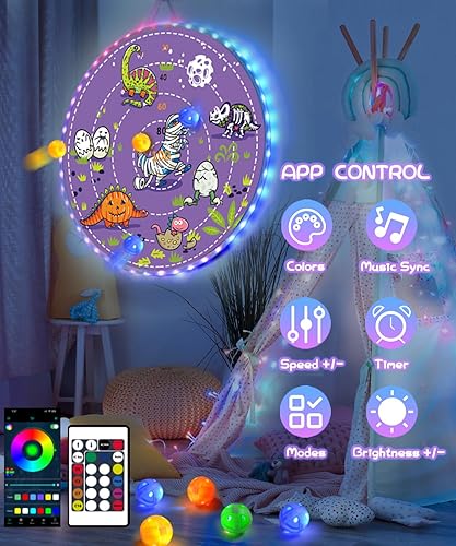 Miniatura 4 de Tablero de dardos LED grande 2 en 1 de 29 pulgadas para niños de 8 a 12 juegos con 12 bolas adhesivas LED, juegos de interior y exterior para niños
