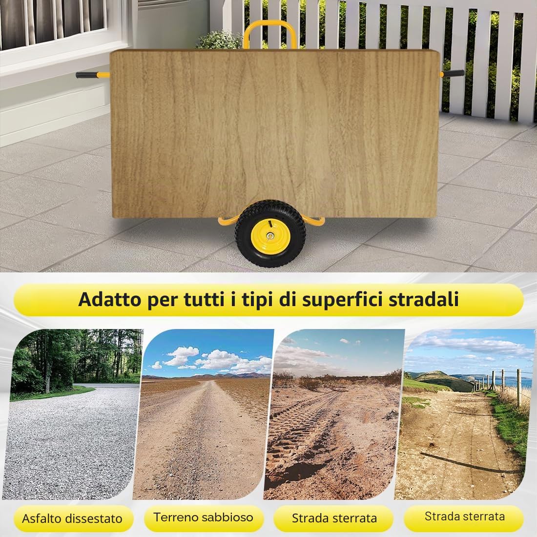 Carrello Porta Pannelli per il Trasporto di Pannelli Capacità di Carico 500 KG con 4 Ruote in Gomma Piena Carrello Manuale Rimovibile per il Trasporto di Pannelli, Finestre (Giallo)