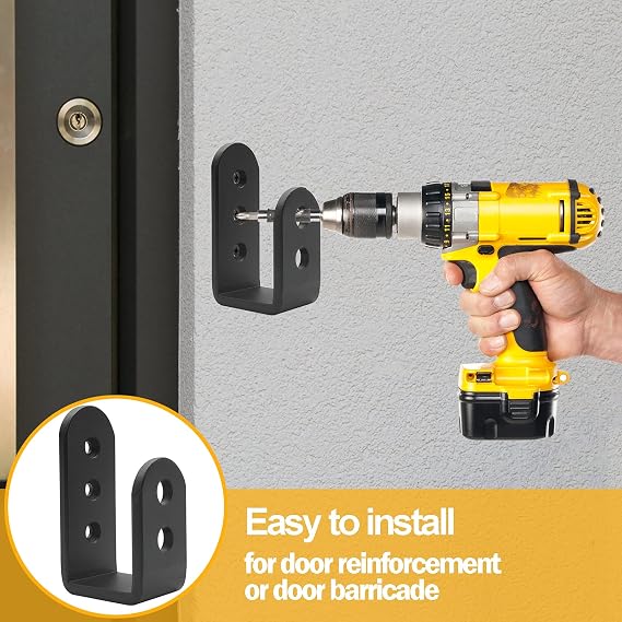 2 Pack Heavy Duty 2x4 Door Barricade Brackets Steel U Bracket Drop Open Bar Security Holder Door Lock Brackets for Home, Barn, Shed, Garage, Gate to Security Door Reinforcement Fits Holder Bar, Black