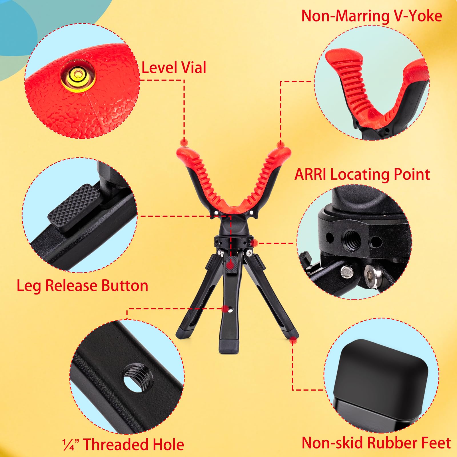 Zeadio Supporto per treppiede per fotocamera, regolabile, portatile, con rotazione a 360 gradi, giogo a V, per tutte le fotocamere