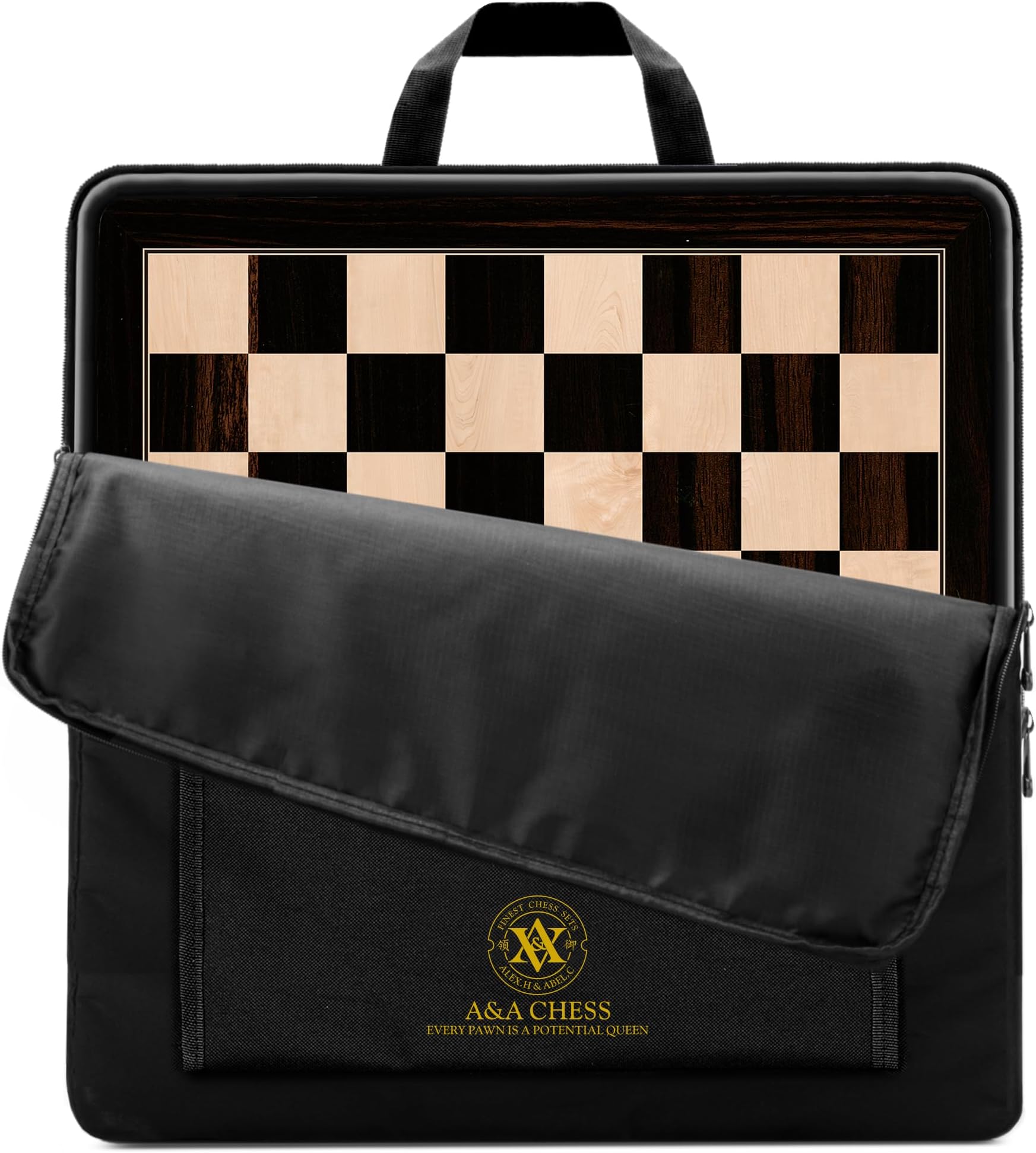 A&A 17.25" Professional Wooden Chess Board with Storage Bag/African Palisander & Maple Inlaid / 1.75" Squares w/o Notation