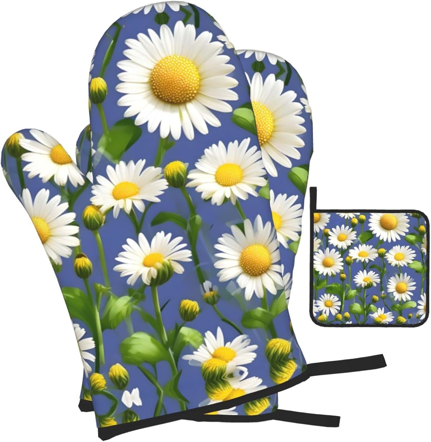 Spring Daisy Flowers Print Heat Resistant Microwave Gloves, Used for Baking, Cooking, and Fashion Kitchen Essentials