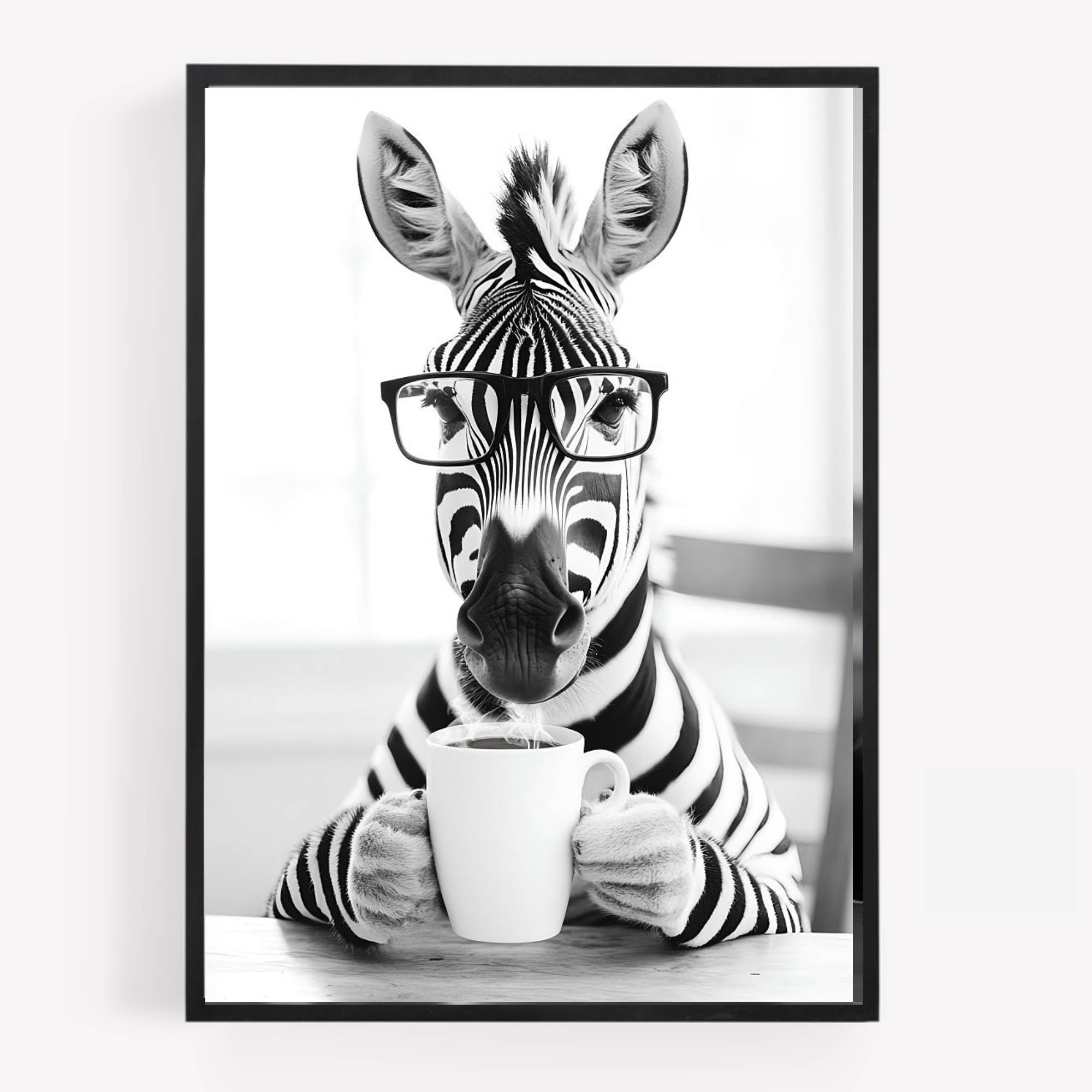 Gfc Monochrome Funny Zebra Drinking Coffee Print Picture Poster Kitchen A4 Unframed Wall Art Home Decor Decorating Please Be Seated For Entire Performance