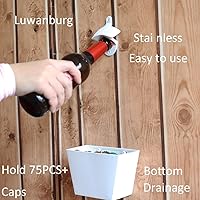 Vista 3 de Abrebotellas de cerveza de montaje en pared blanca al aire libre con cubo colector de tapa con agujeros de drenaje