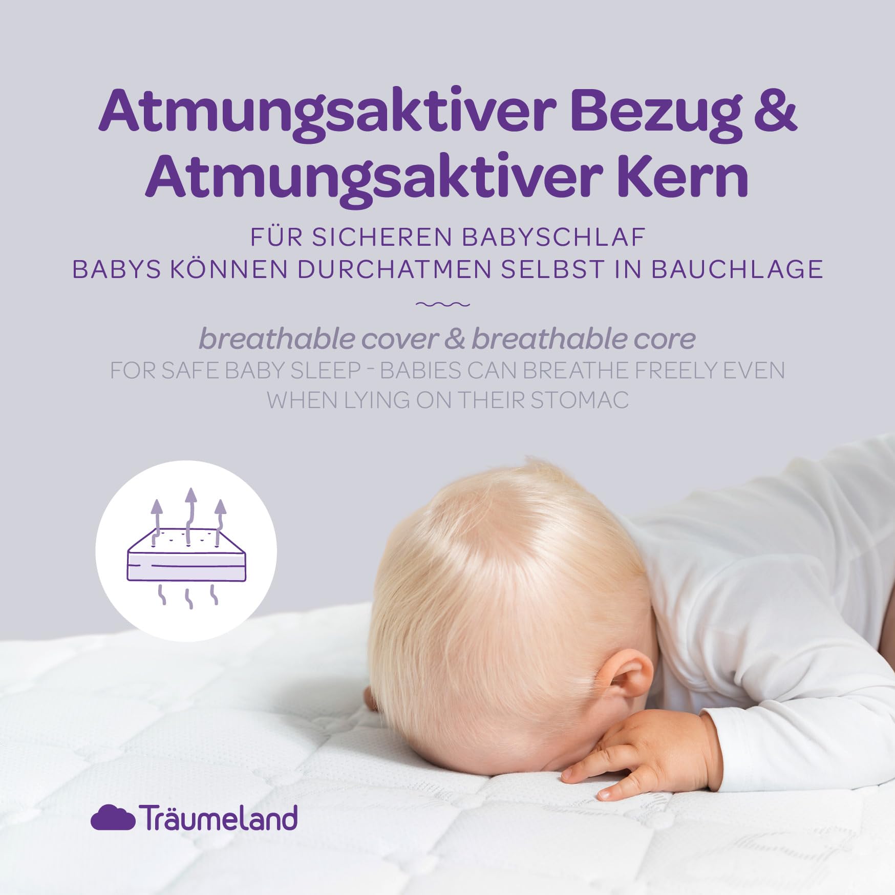 Träumeland Matratze für Beistellbett 43 x 85 x 5 cm, eckig - Oeko-Tex zertifiziert & schadstoffgeprüft | Brise Light, made in Austria
