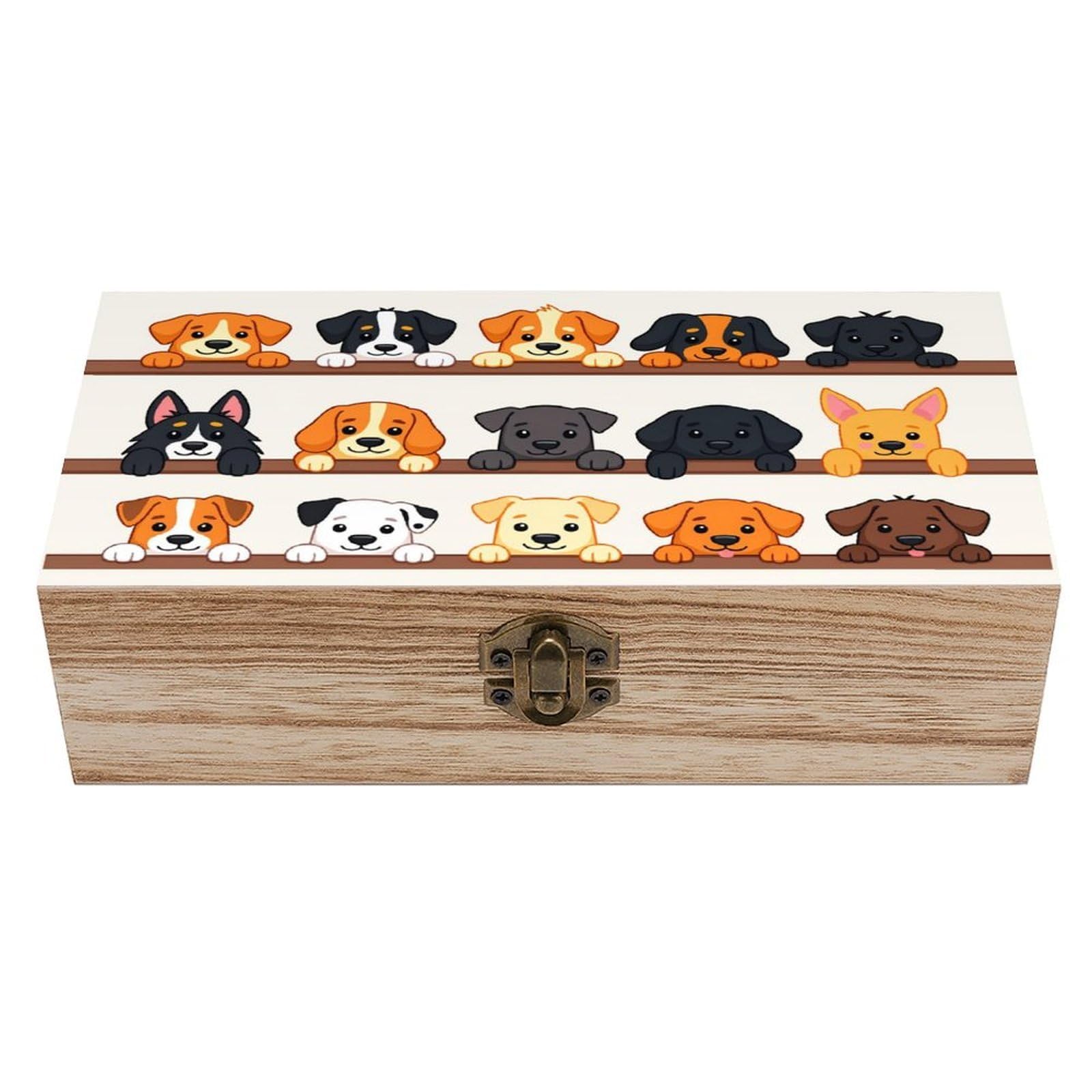 asbwuo Cute Dogs Vintage Wooden Keepsake Box