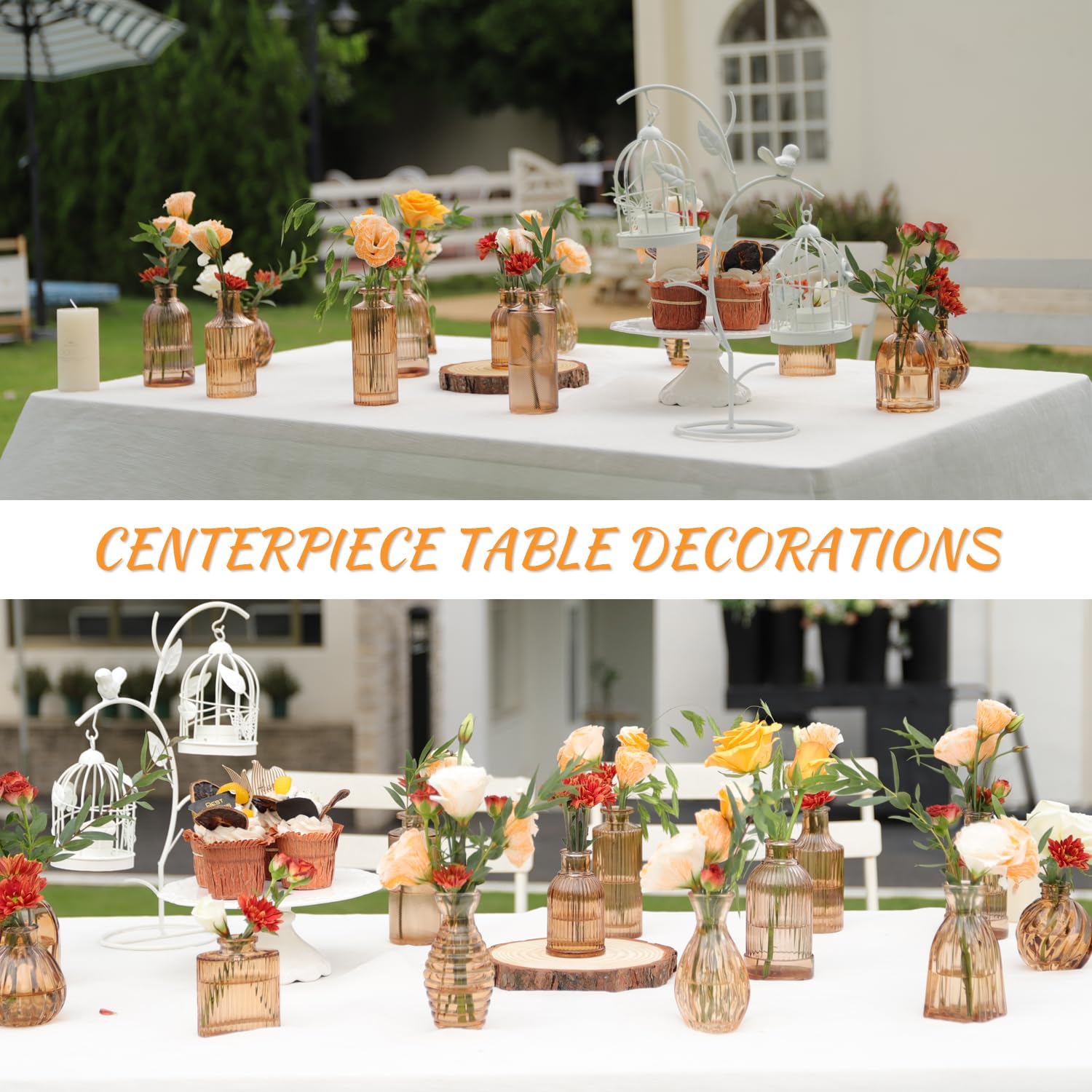 Amber Glass Bud Vases Set of 12 for Wedding Decor