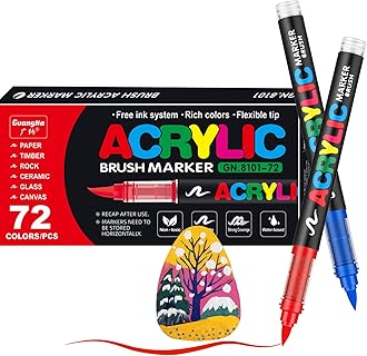 JRQ Acrylic Paint Markers Paint Pens, 72 Colors Direct Liquid System & Brush Tip, Acrylic Markers for Wood, Rock Painting, Glass, Canvas, Ceramic, Fabric, Plastic, DIY Art Crafts Supplies