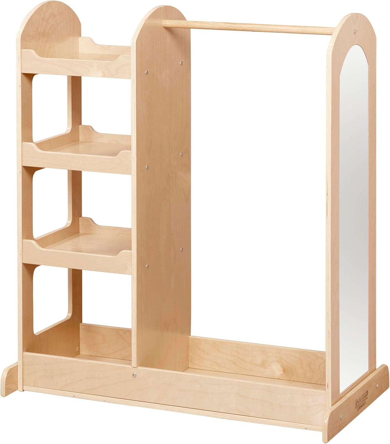 Double-Sided Dress-Up Center with Mirror, Clothes Rack, Natural