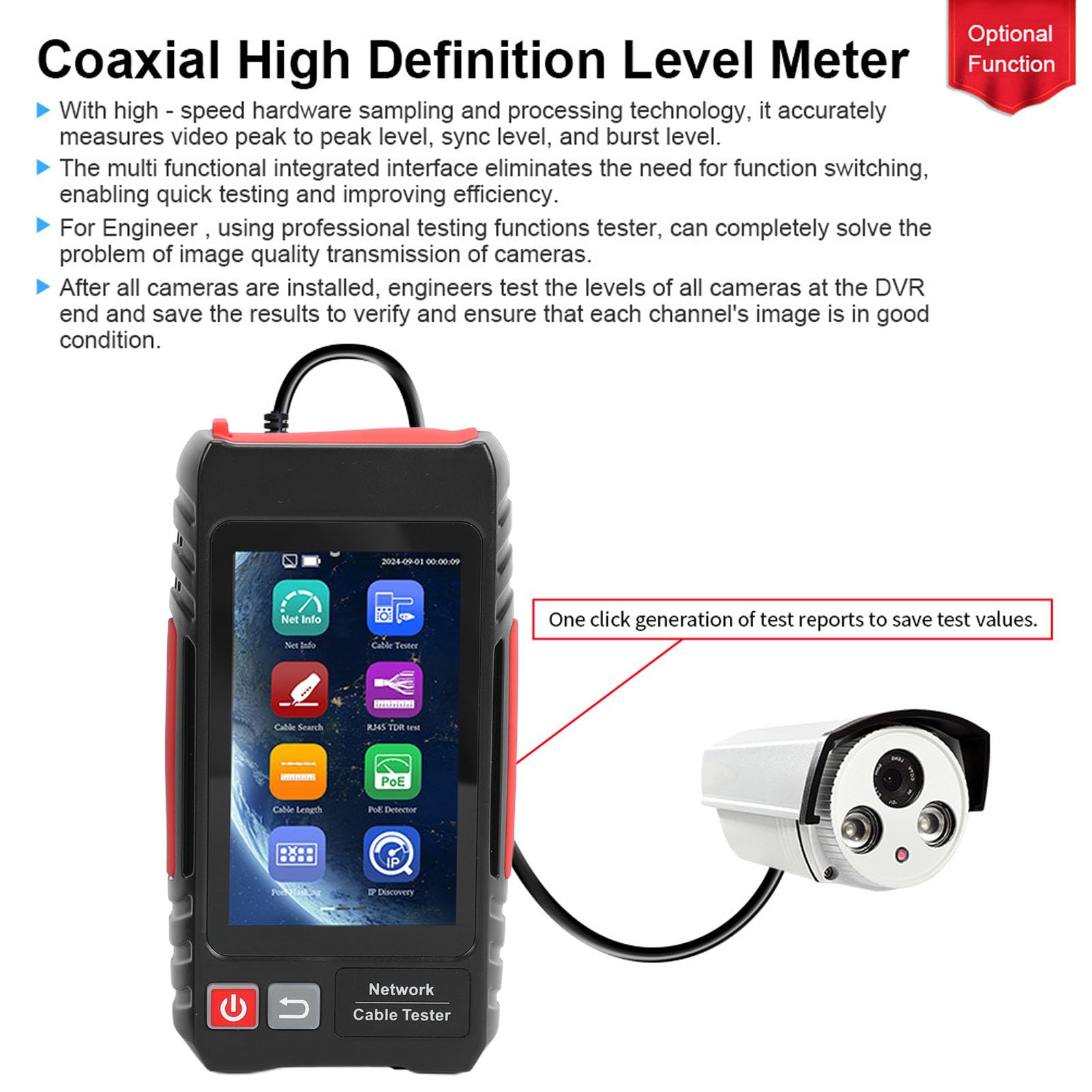 Tester per Cavi Ethernet, Tester per Cavi di Rete e Supporto Tracker Test UTP, RJ45 TDR, Misurazione FTP per RJ45, BNC, Telefonica, Cavo Metallico con Touch Screen IPS da