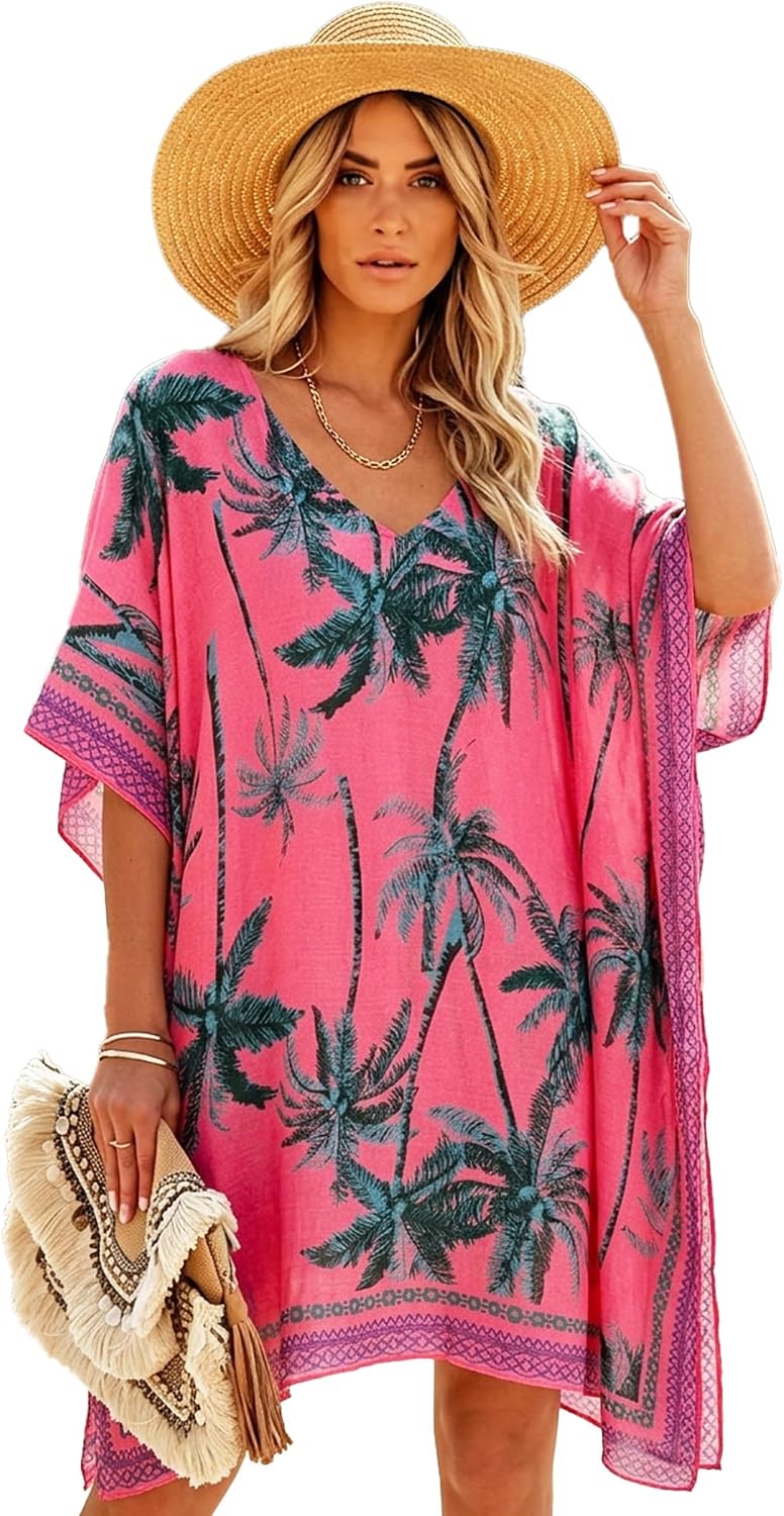 Moss Rose Kaftan Dresses for Women V Neck Summer Swimsuit Cover up Caftan Maxi Beach Dresses
