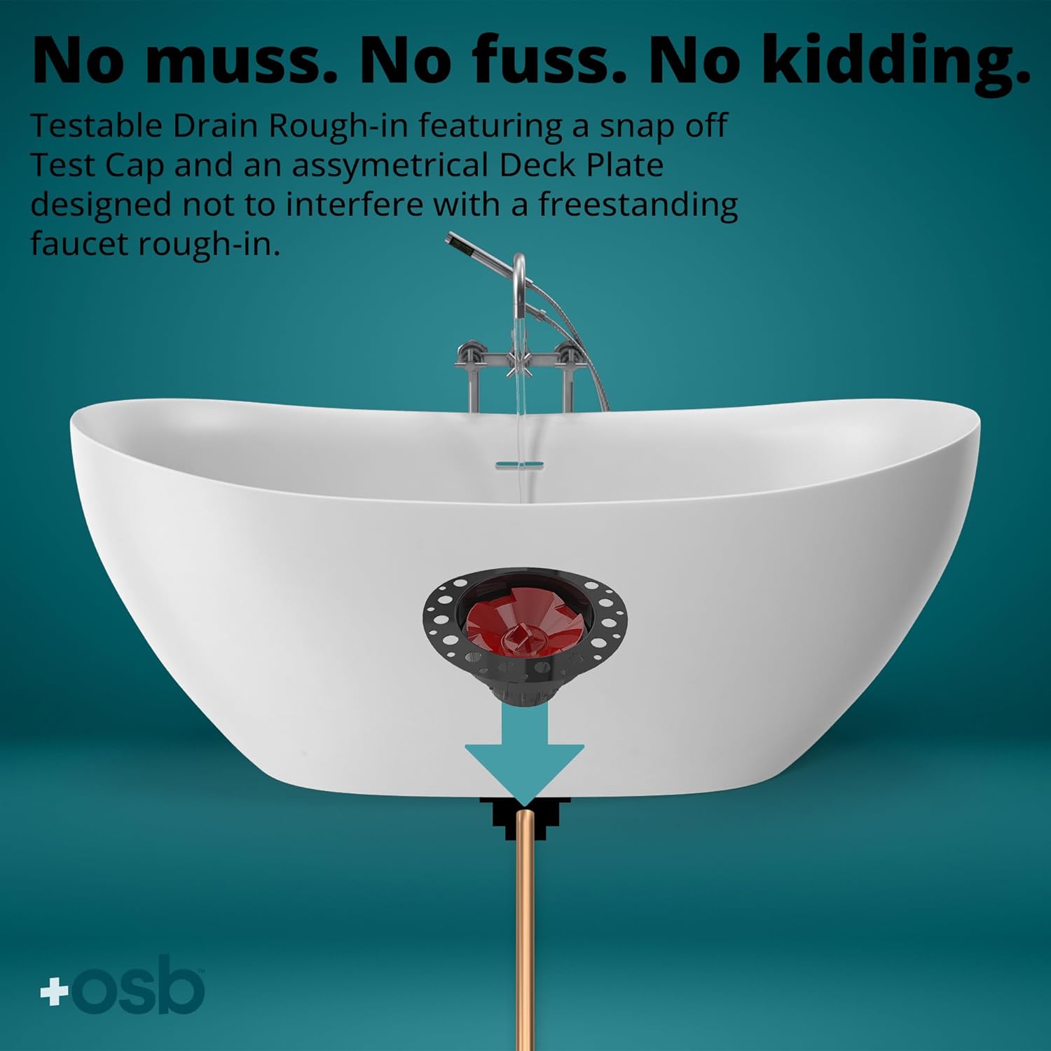 OS&B ITD35 - Two Piece ABS Pipe Freestanding Tub Drain Kit & Rough-In - Easy Installation, Asymmetrical Deck Plate, Water, Air, & Smoke Testable - Designed for 8"/10" Joist Spaces & Tight Bathrooms