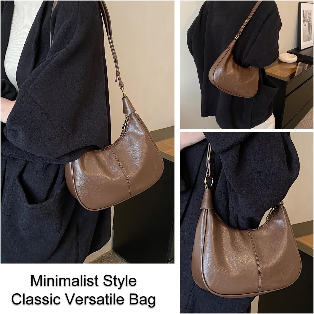 Hobo Bags for Women Small Shoulder Bag PU Leather Crescent Crossbody Underarm Handbags Tote Purse for Work Travel