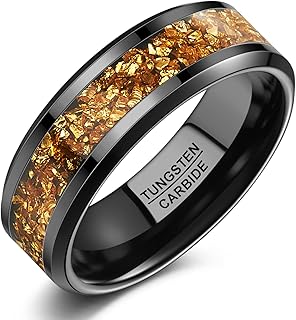 NUNCAD Black Tungsten Ring, Men's Women's Wedding Rings with Citrine/Blue/Amethyst/Galaxy Opal Ring 4mm 8mm Engagement Promise Ring Comfort Fit Size 5-12