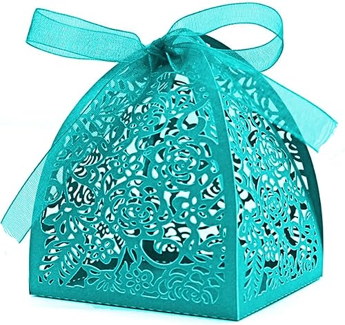 Miniatura 8 de Auto-plaza 50 cajas de regalo de belleza cortadas con láser, cajas de dulces con cintas (rojo)