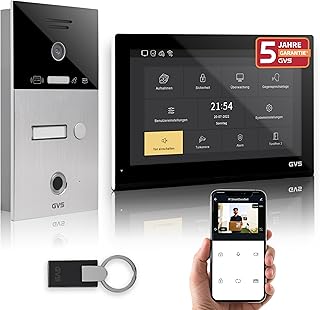 GVS - IP Video Türsprechanlage mit Türöffner, Fingerprint & RFID, HD Kamera, 1x 10 Zoll Monitor & App - Smarte Video Türklingel mit Kamera & Gegensprechanlage für 1 Familienhaus (AVS5528U)