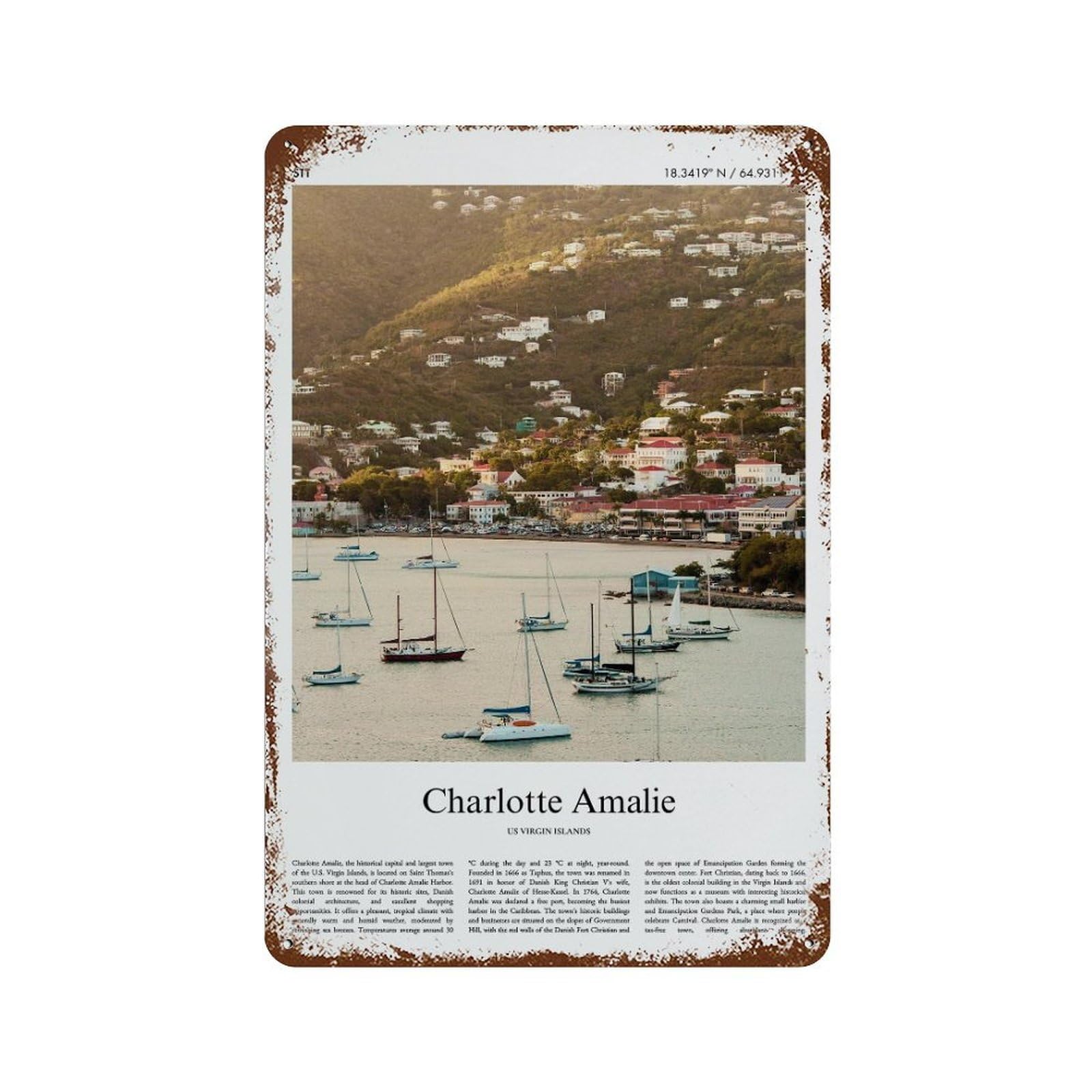 xiaoxiaoshen Charlotte Amalie US Virgin Islands City Scenery Wall Decor Art Metal Tin Poster Modern Home Decor Art Home Bar Shop Decorations Vintage Sign 30x20cm