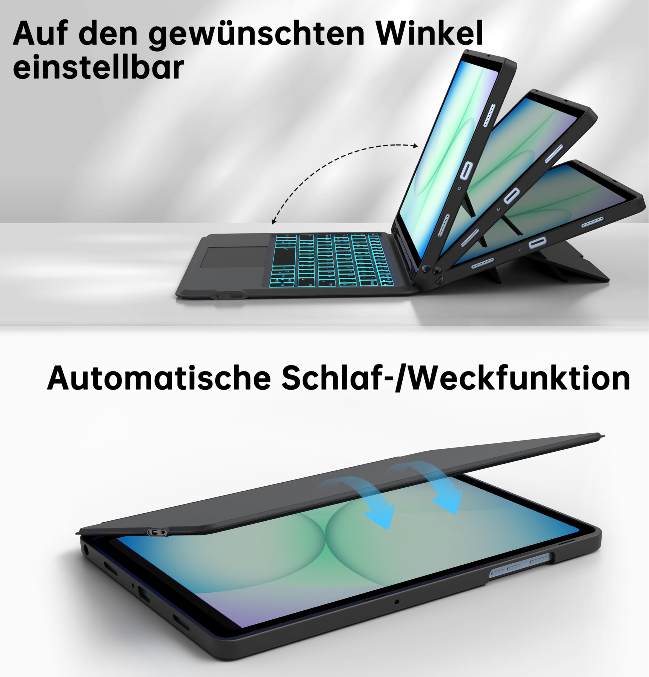 für Samsung Galaxy Tab A11+ Plus/A9+ 11 Zoll Hülle Tastatur mit Trackpad | 7 Farben Hintergrundbeleuchtung, DeX-Taste, Präzises Touchpad, Deutsches QWERTZ-Layout, Stifthalter, Abnehmbar, Magnetisch