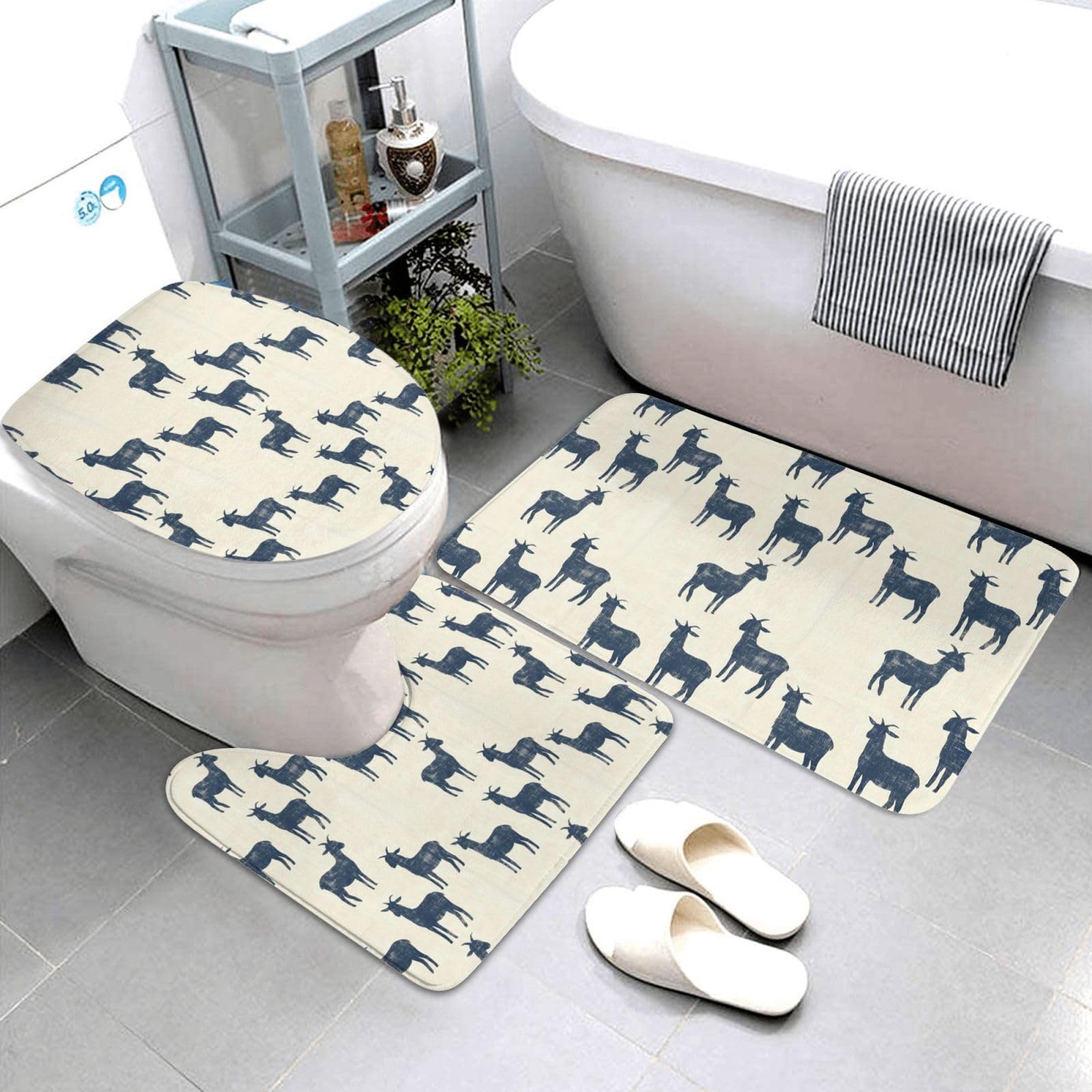 Tapis de bain motif chèvre rustique en U ensemble de douche lavable