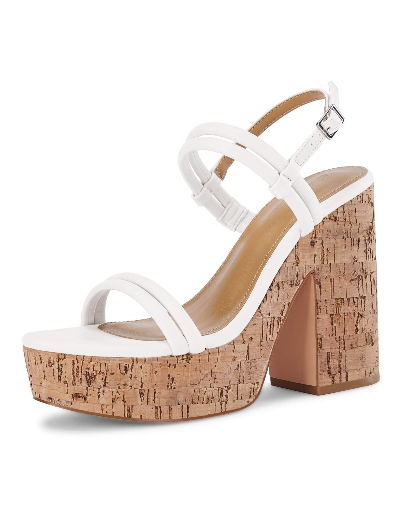 Coutgo Womens Cork Wedge Sandals Heels Open Toe High Heel Platform Slingback Ankle Strap Buckle Summer Dressy Shoes