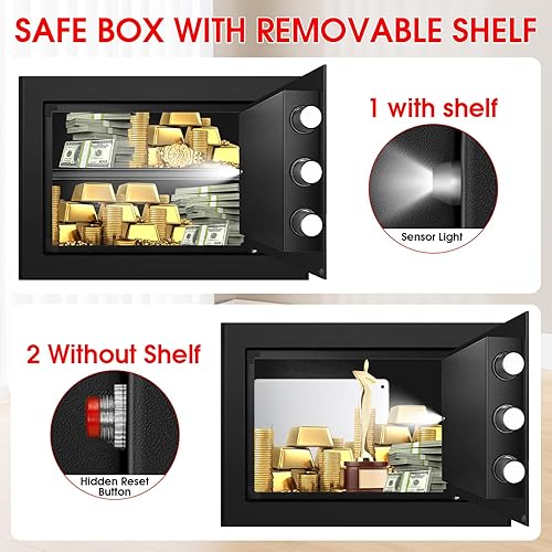 Miniatura 5 de Caja fuerte pequeña de 1.2 Cub para el hogar, caja de seguridad de acero antirrobo para el hogar con cerradura de combinación, sistema de alarma y