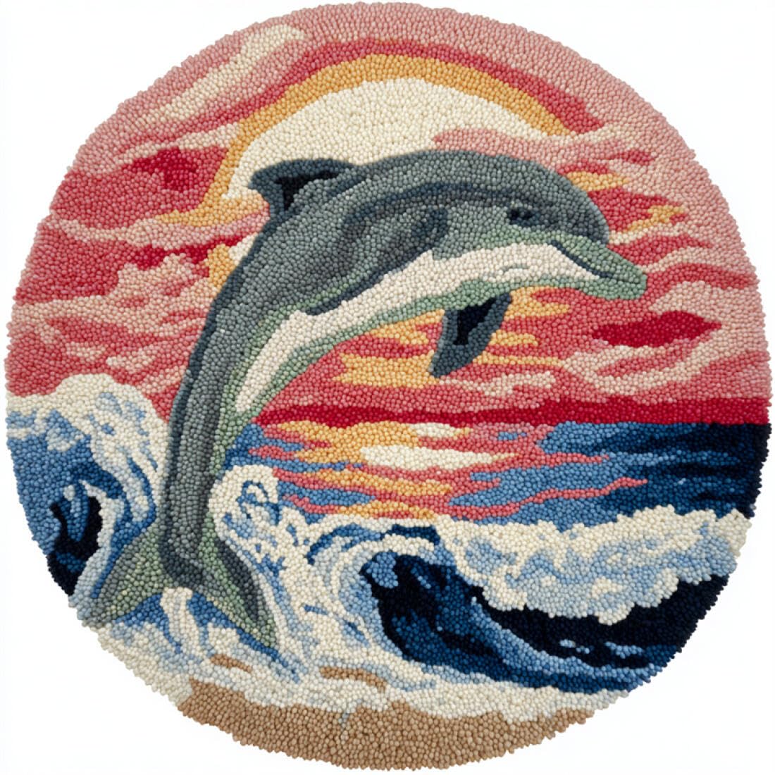 Rqwybcaxn DIY Latch Hook Rug Kit for Beginners Animal Crochet Starter Kit Cartoon Dolphin 60x60cm Round Large Rug Making Kits Bedroom Handmade Gift