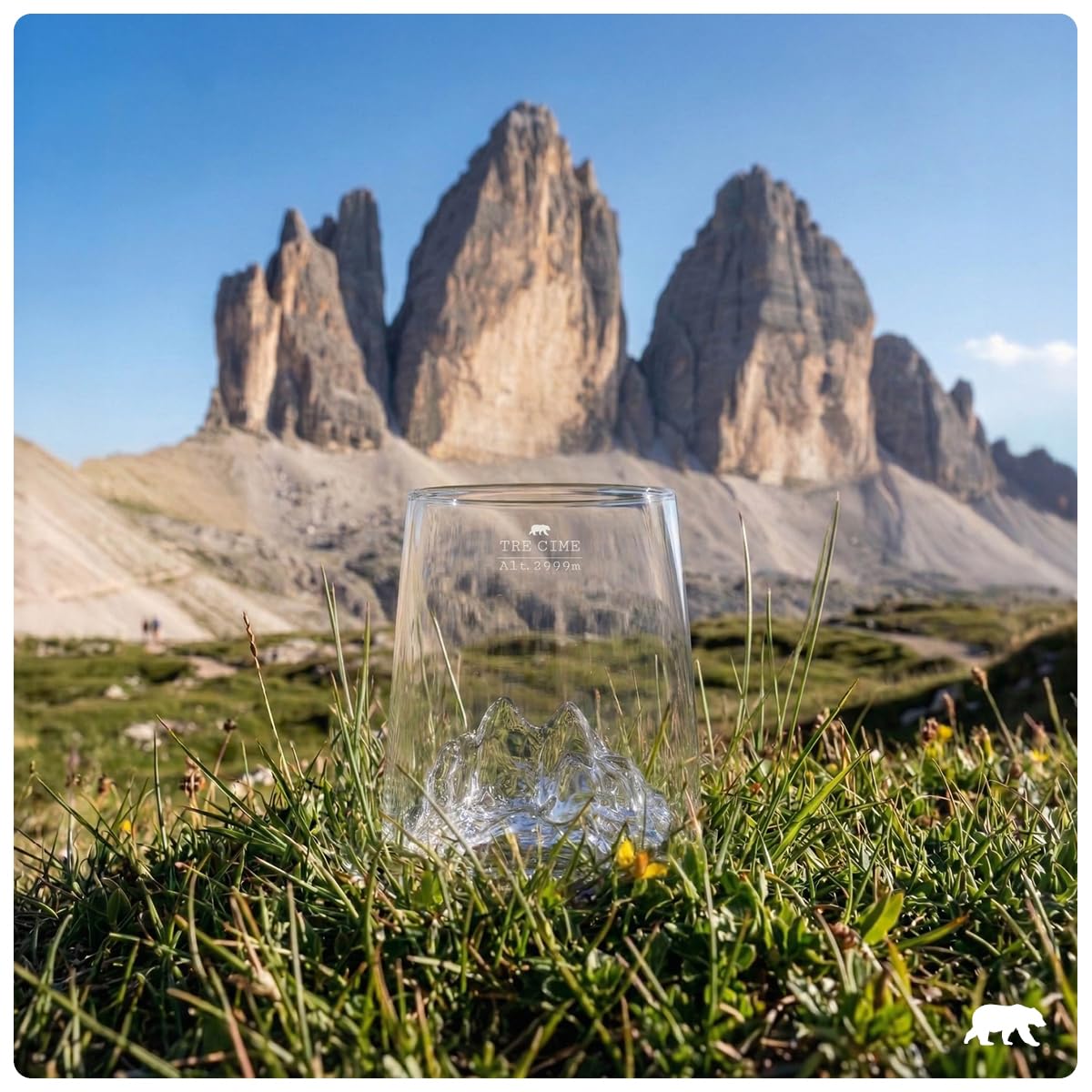 Alaskan MAKER Cofanetto di 2 sparatutto da 6,5 cl – Bicchieri in cristallo di alta qualità soffiati artigianalmente con le montagne in rilievo | Forma a tulipano | Topografico (Tofane & Tre Cime di