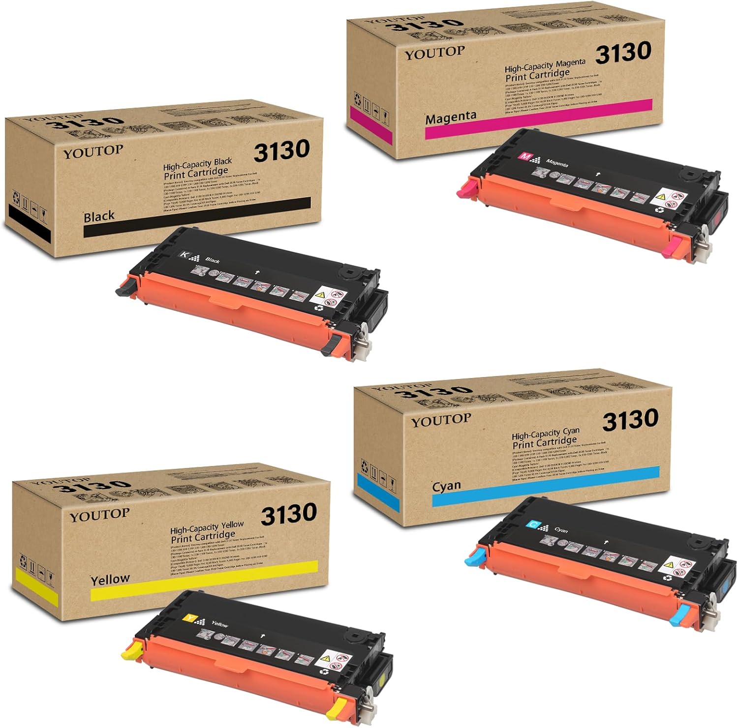 4PK 3130 Toner Cartridge Replacement for Dell 330-1198 330-1199 330-1200 330-1204 Toner Cartridge Compatible for Dell 3130 3130CN 3130CND Printer