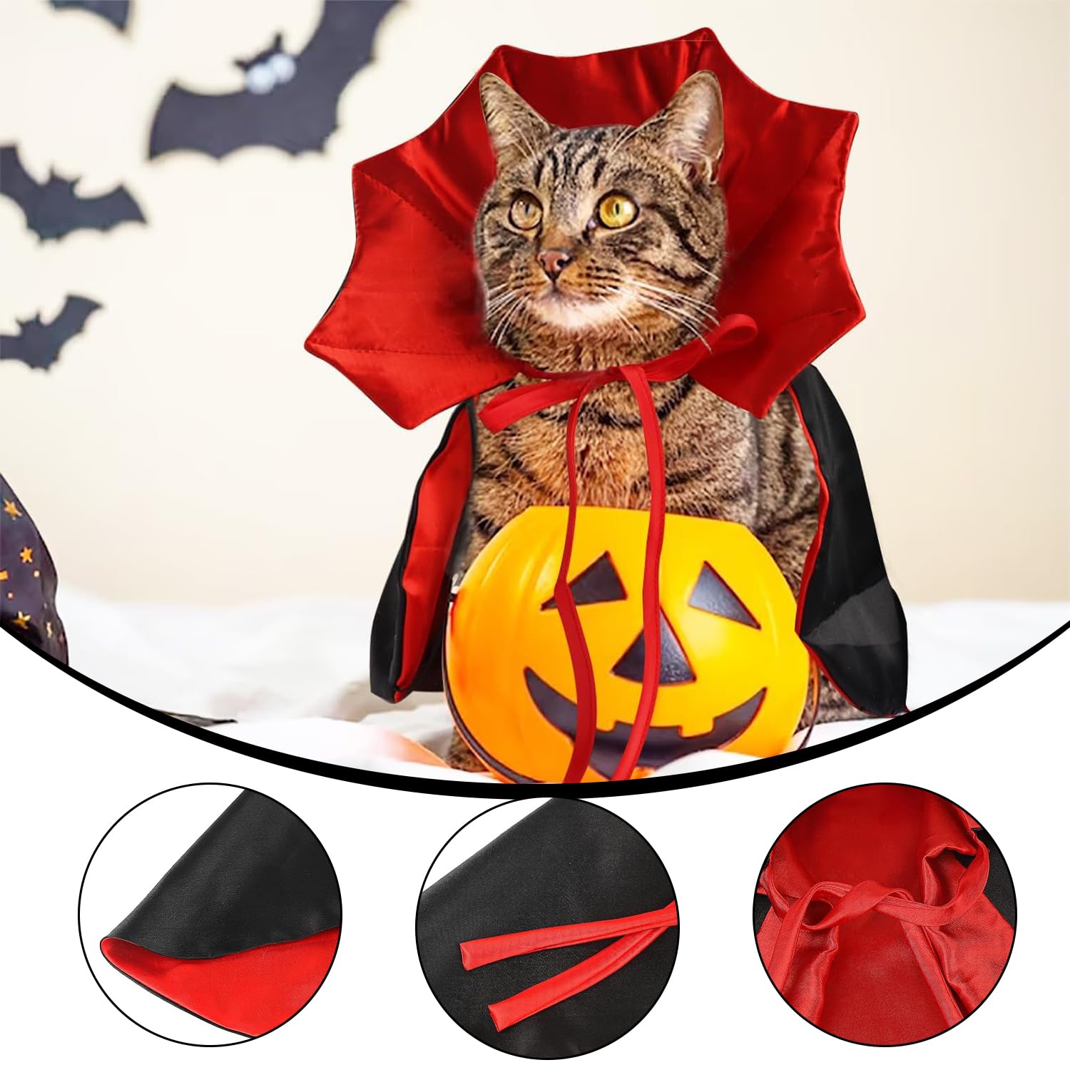 Pet Cape for Dogs and Cats Red and black Halloween Costumes for Dogs and Cats Dogs and Cats Outfits for Halloween Thanksgiving - Image 3