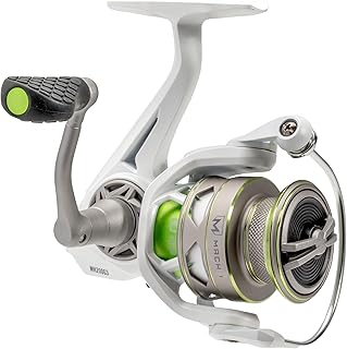 Lew's MACH 1 Spinning Fishing Reel, 9+1 Bearings, Graphite Frame, Speed Gears, Speed Lube, Multi-Disc Drag, Metallic White/Gray/Green