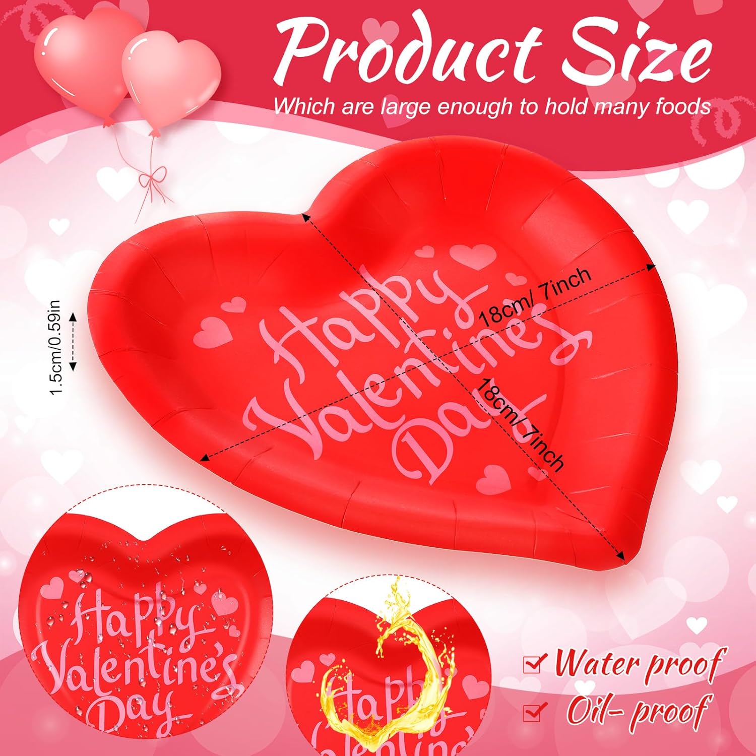 Remerry 200 Pcs Mother's Day Heart Paper Plates Heart Shape Party Plates Wedding Party Supplies Disposable Paper Tableware for Appetizer Lunch Dinner and Dessert (Red)