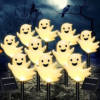 10 Pack Solar Halloween Ghost Pathway Lights, 3D Solar Lights
