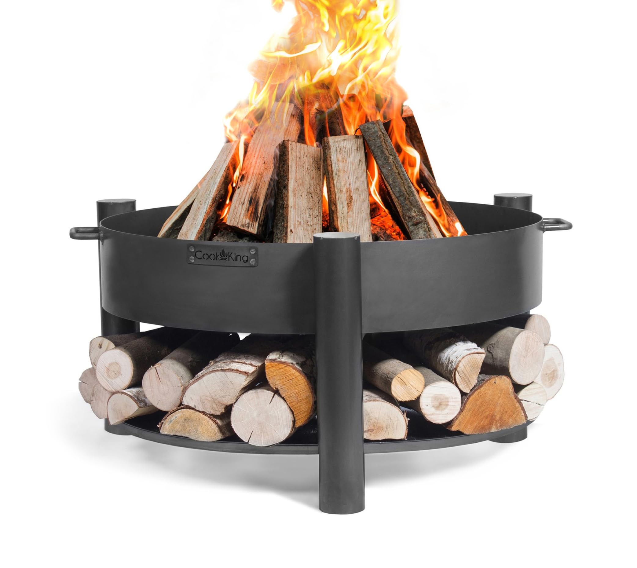 CookKing Stahl Feuerschale Montana Ø 60x45 cm Schwarz mit Holzlager